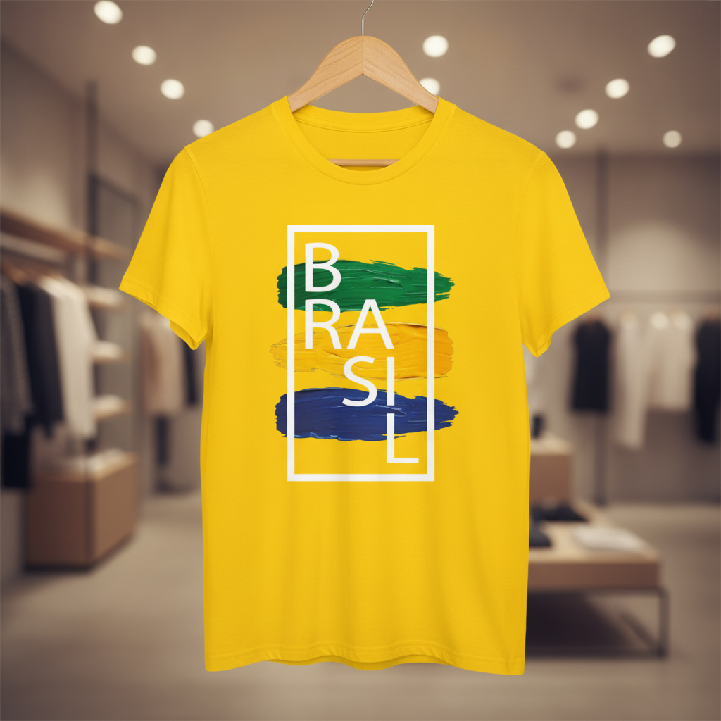 Camiseta manga curta A COPA CHEGOU - Brasil Pinceladas_CLR
