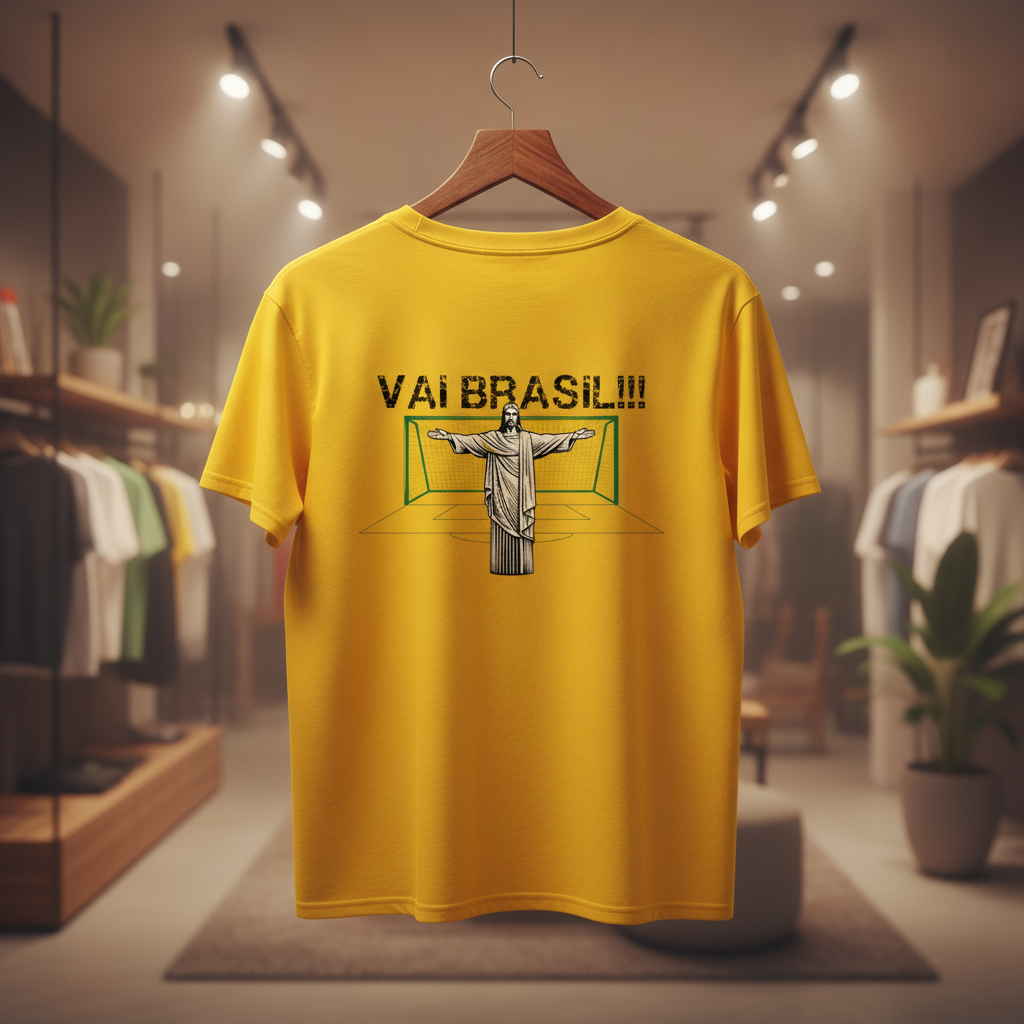 Camiseta manga curta A COPA CHEGOU - Cristo Goleiro_CLR